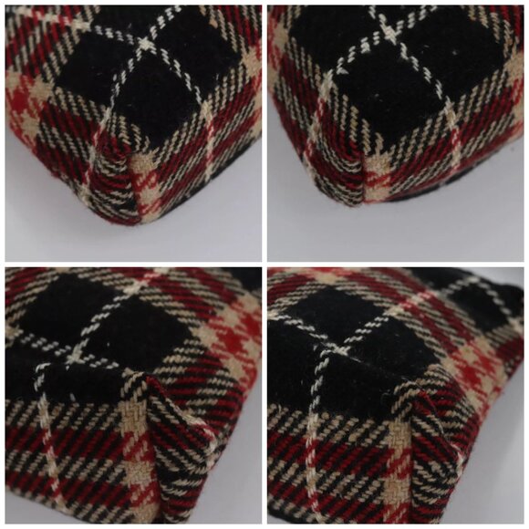 BURBERRY Nova Check Hand Bag Wool Red Black Auth - Picture 16 of 16